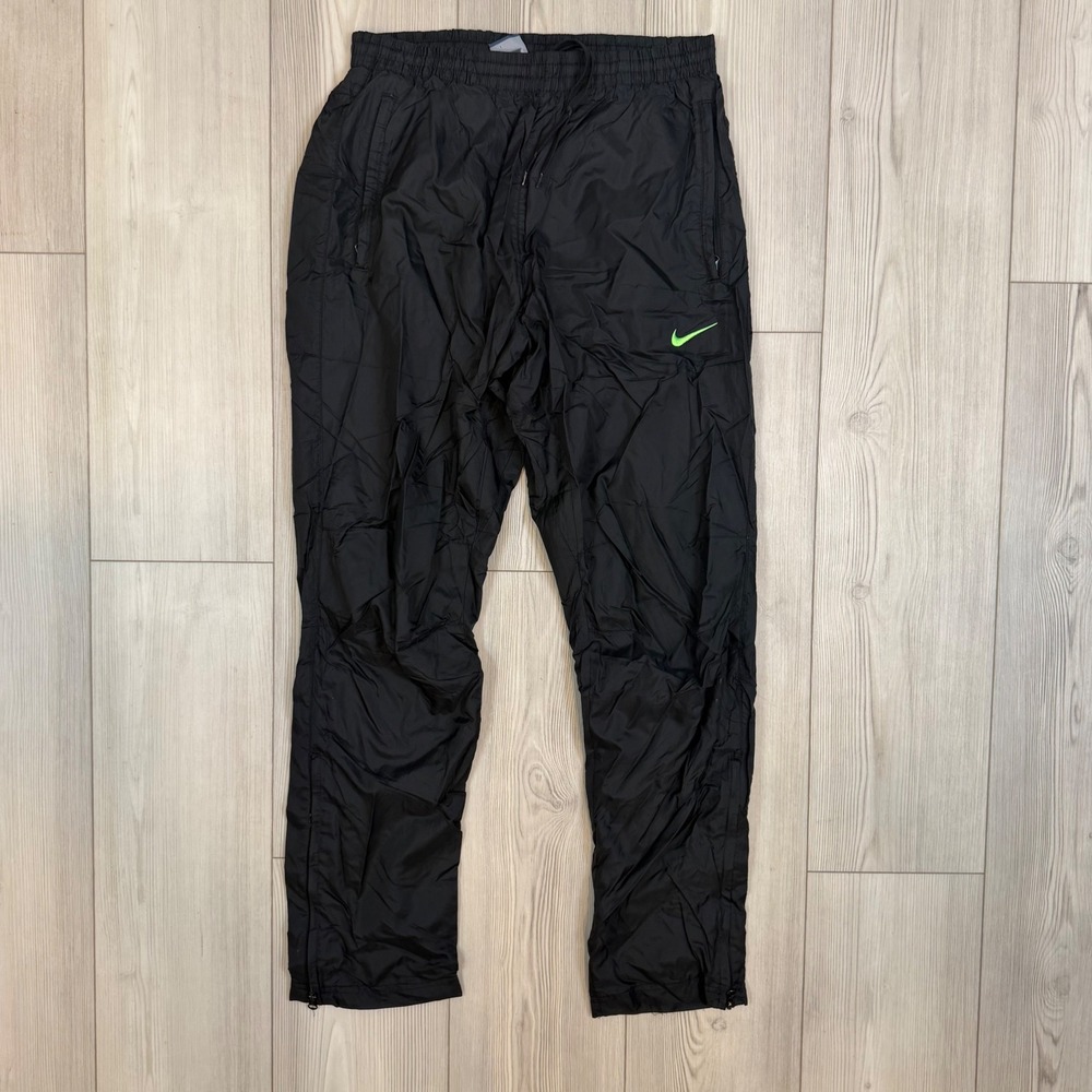 Nike Womens Black Track Pants Lime Green Swoosh Mesh Lined Joggers 694258-012 M